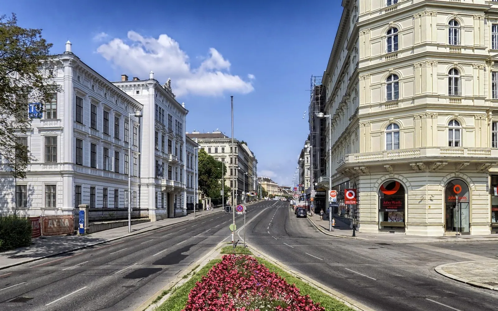 City, road and buildings